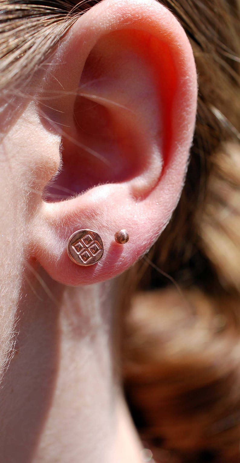 6mm COPPER /& STERLING STUDS w Pattern,Copper Studs,Tiny Studs,Silver Studs,Handmade Jewelry,Cute Studs,Bar Studs,Studs,Silver Bar Studs