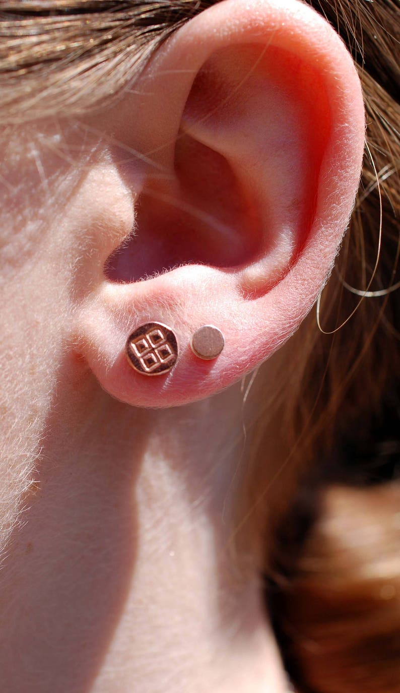 6mm COPPER /& STERLING STUDS w Pattern,Copper Studs,Tiny Studs,Silver Studs,Handmade Jewelry,Cute Studs,Bar Studs,Studs,Silver Bar Studs