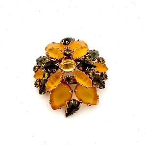 Sale: Vintage Signed Schreiner New York Topaz And Green Brooch