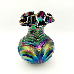FENTONフェントンカー二バルアンティークUSA carnival vase Fenton Art Glass Hand Painted Ruby Red Carnival Stretch Vase