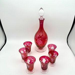 Sale:Cranberry Glass Decanter And Glasses