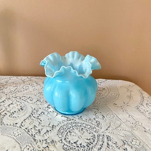 Fenton Blue Ruffled Vase