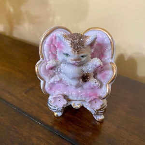 Vintage Japan Sugar Coated Cat Sitting In A Chair Figurine