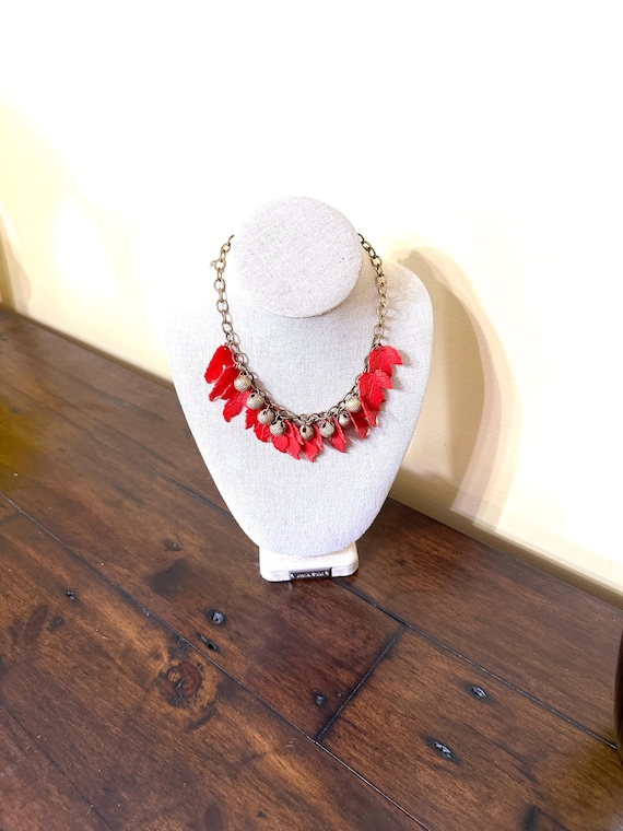 Plastic/Celluloid Red Leaves Necklace