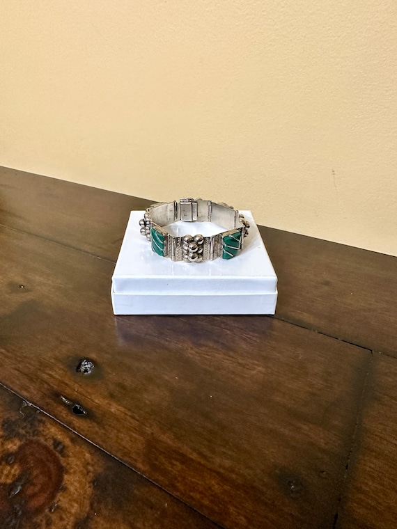 Mexican Sterling And Green Onyx Bracelet