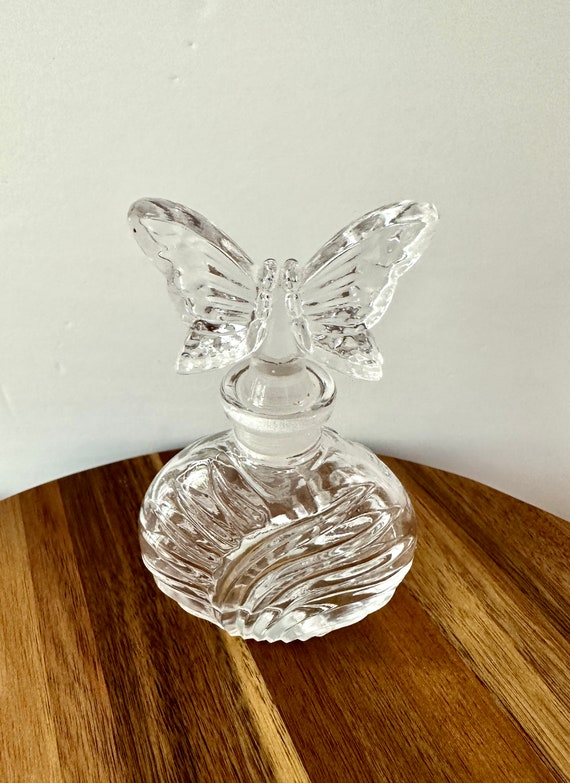 Vintage Glass Perfume Bottle With Butterly Stopper - image 3