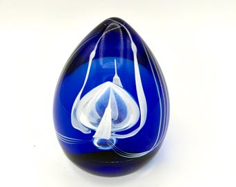 Caithness Blue And White Glass Paperweight