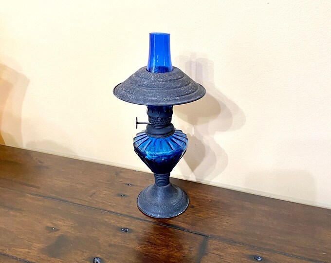 Vintage Cobalt Blue Oil Lamp Etsy