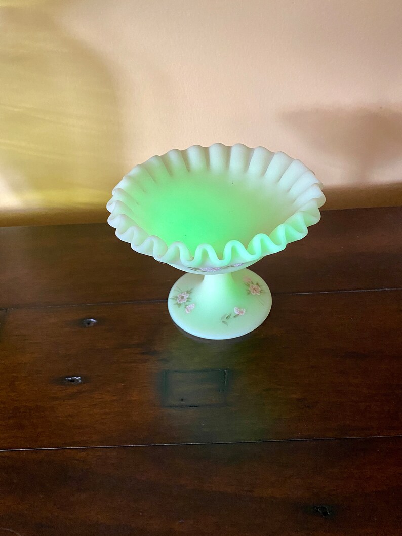 Fenton Uranium Custard Glass Compote Etsy