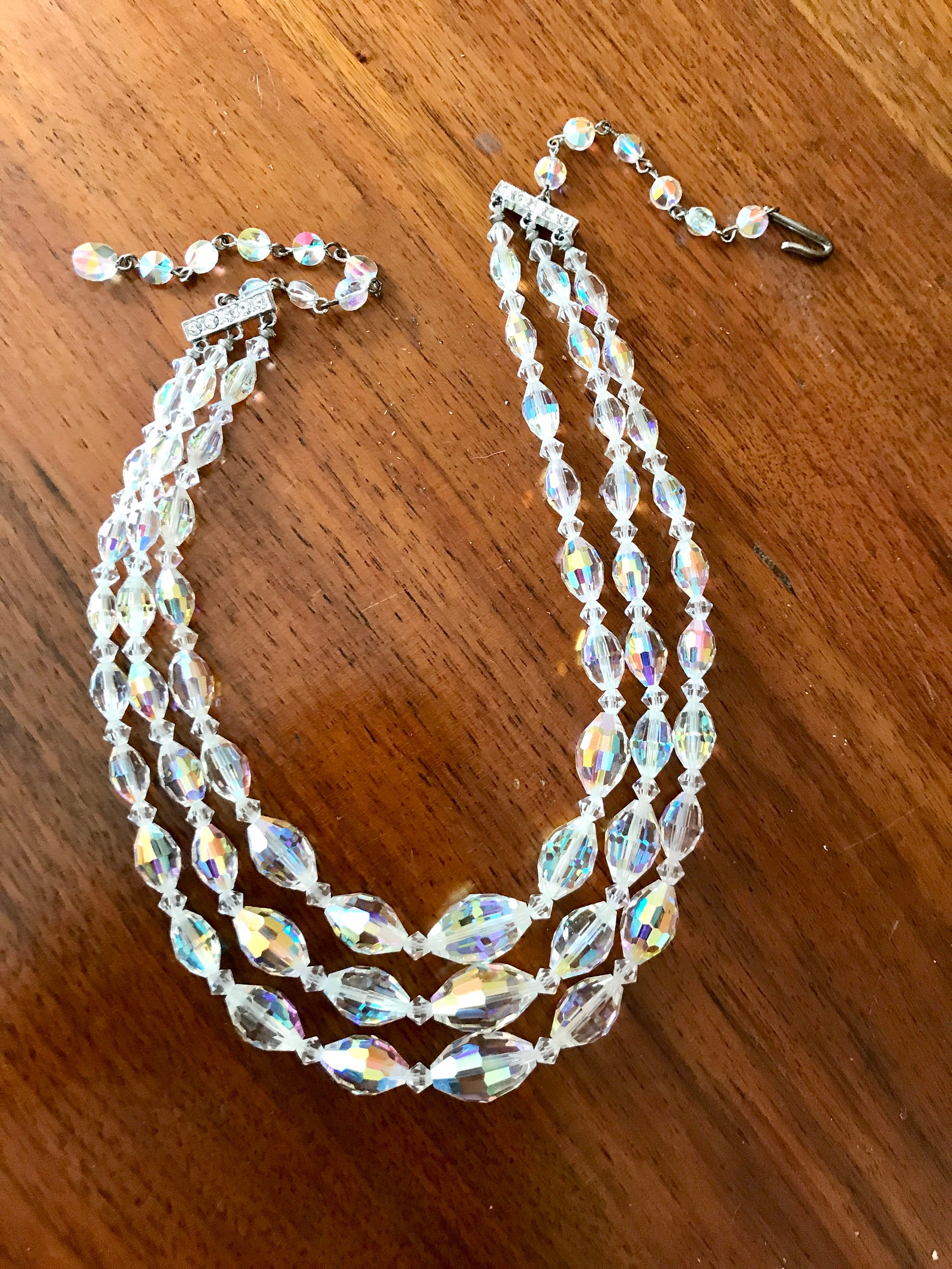 Vintage three strand crystal necklace Etsy