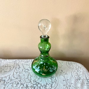 Vintage Green Hand Painted Decanter /Vintage Decanter