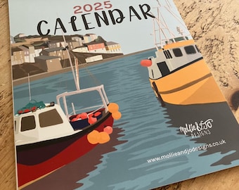 2025 Wall Calendar Cornwall Illustration 12 Month Hanging Calendar | Illustrated Monthly Calendar | A4 Calendar | Cornwall Landmarks