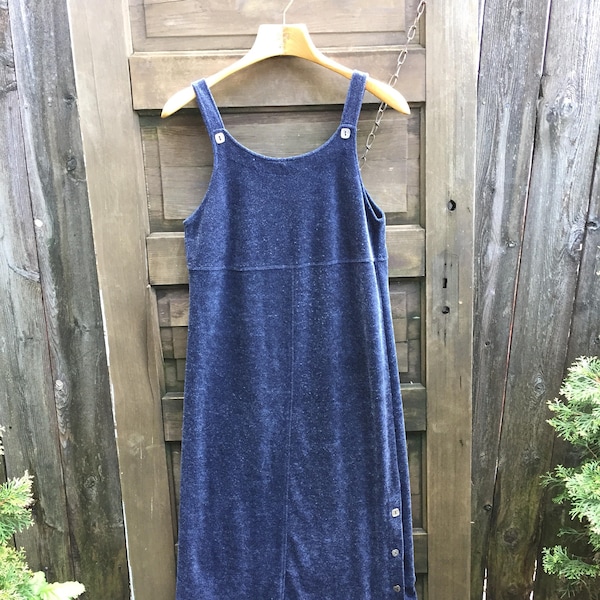 Vintage 90's Navy Blue Terry Cloth Velvety Jumper Maxi Dress by Carol Anderson size small/medium