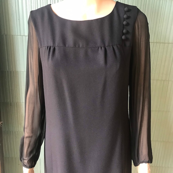 Vintage 60's Black Dress with Transparent Long Sl… - image 2