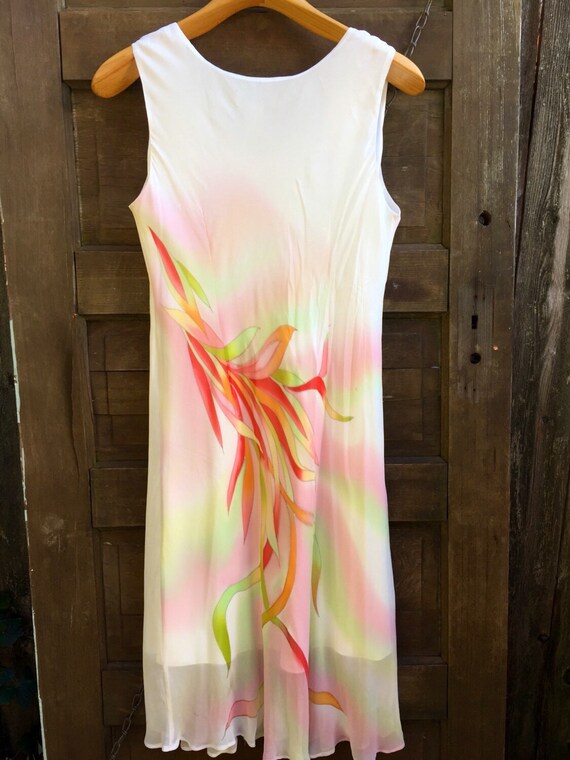 Vintage 90’s Hand Painted Silk Sleeveless Shift D… - image 2