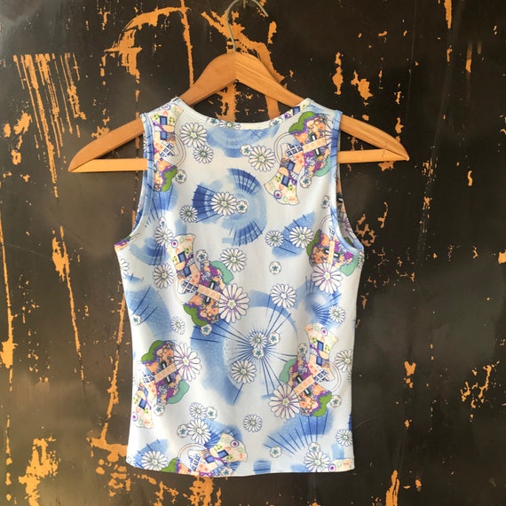 Vintage 90's does 60’s Mod Sky Blue Floral Stretc… - image 3