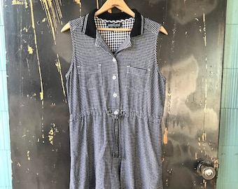 Vintage 90's Soft Black and White Gingham Plaid Romper by Carole Little Sport Size 12