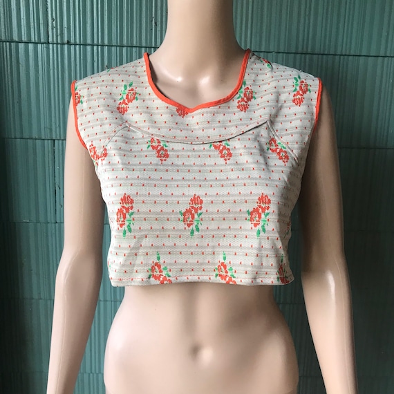 Vintage 60's Groovy Mod Abstract Print Crop Top Ta
