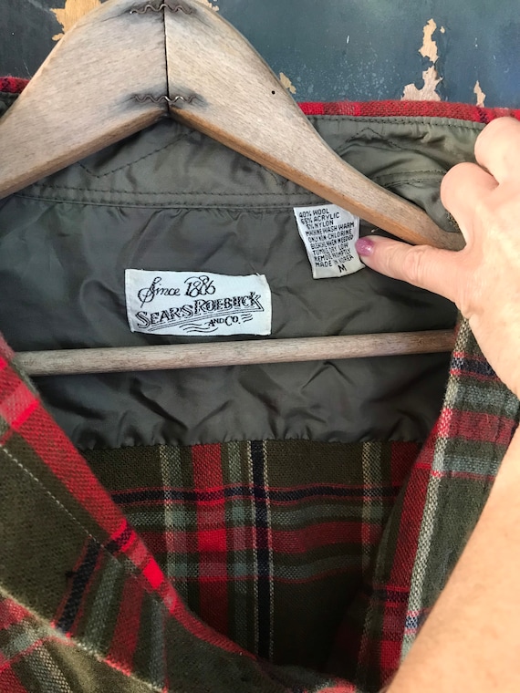 Vintage 70's Men's Olive Green Plaid Wool Blend Flannel Shirt by
