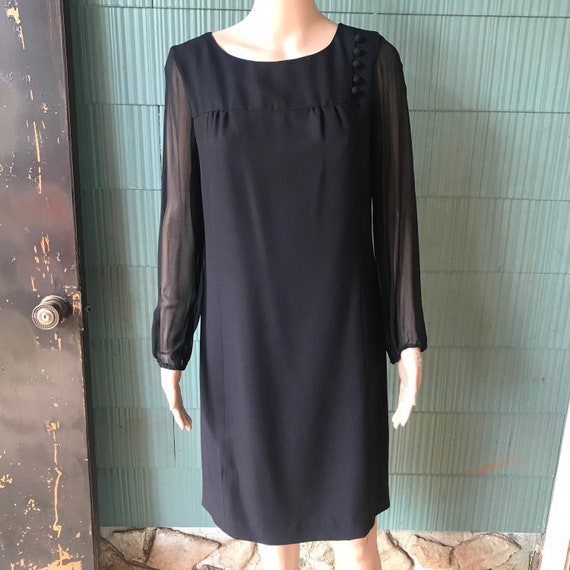 Vintage 60's Black Dress with Transparent Long Sl… - image 1