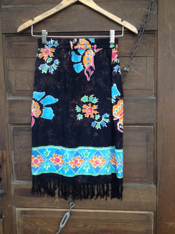 Vintage 90's Batik Butterfly Rayon Fringed Mini D… - image 3