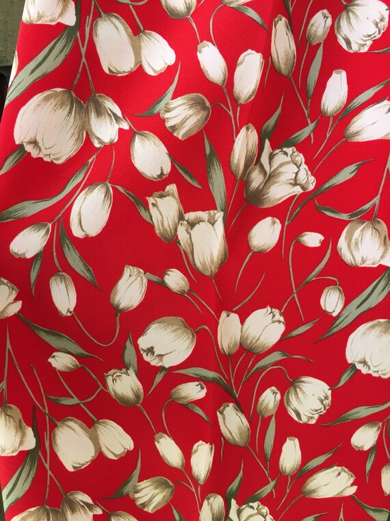 Vintage 80's High Waisted Red and White Tulip Flo… - image 2