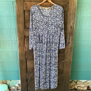 Mono corto de pierna ancha de rayón floral azul y blanco vintage de los años 80 de Sostanza tamaño grande