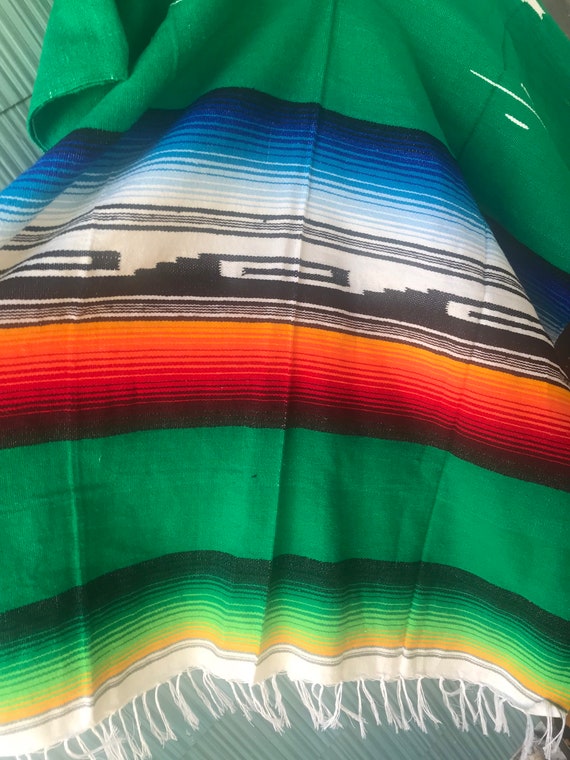 Vintage 70’s Authentic Green Mexican Woven Serape… - image 8