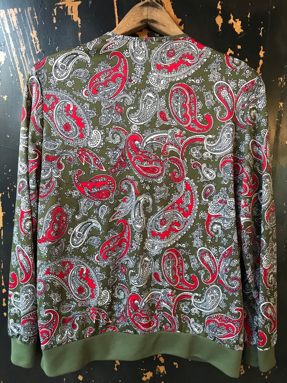 Vintage 70's Mod Green and Red Paisley Print Poly… - image 5