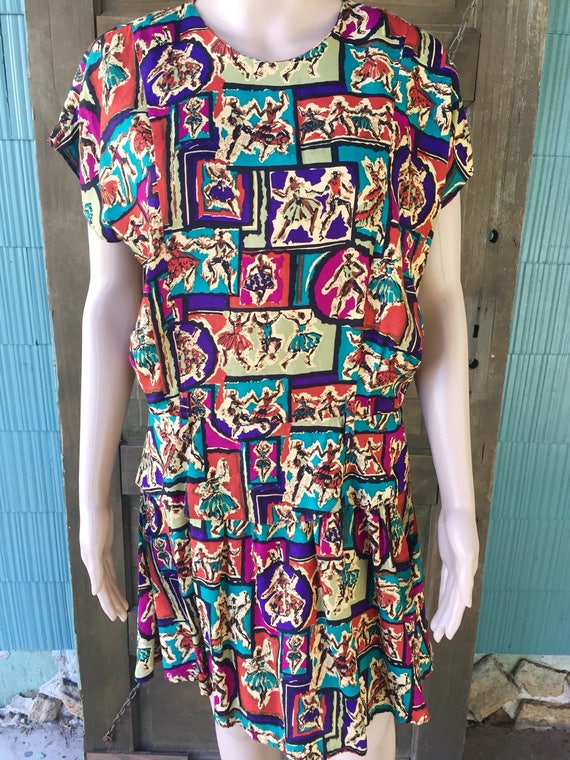 Vintage 80's Person Print Peplum Dress by Nina Pi… - image 3