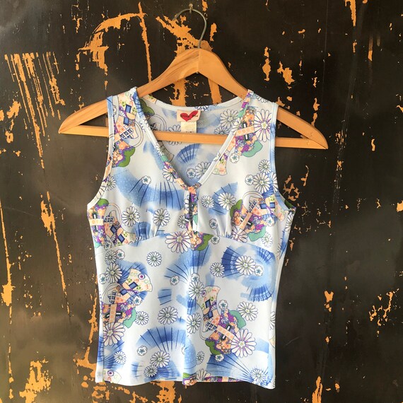 Vintage 90's does 60’s Mod Sky Blue Floral Stretc… - image 2