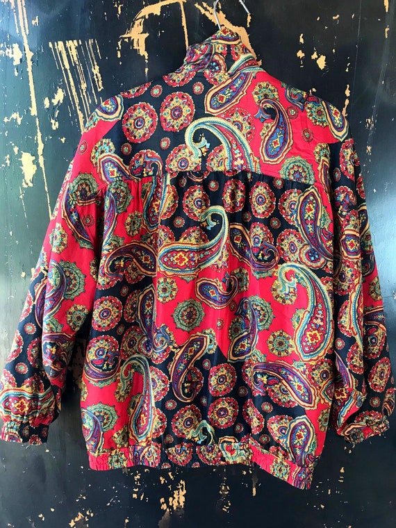 Vintage 90’s Red Paisley Silk Windbreaker Bomber … - image 4