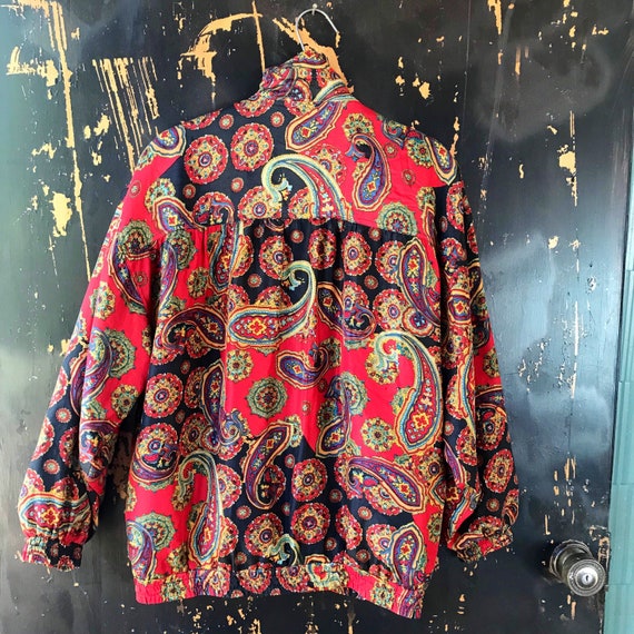Vintage 90’s Red Paisley Silk Windbreaker Bomber … - image 2