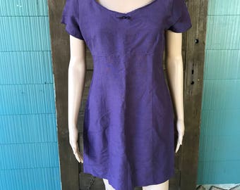 Vintage 90's Purple Linen Mini Dress by Esprit Size Small