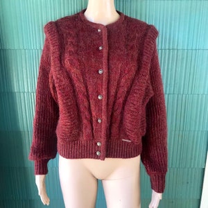 Vintage 60&#39;s Mod Brown Tone Knot Mohair Wool Fascinator Cardigan By Geiger size small/medium