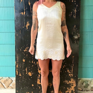 Vintage 60&#39;s Off-White Silk Paneled Pleated Sleeveless Tank Mini Dress size small by S Howard Hirsch