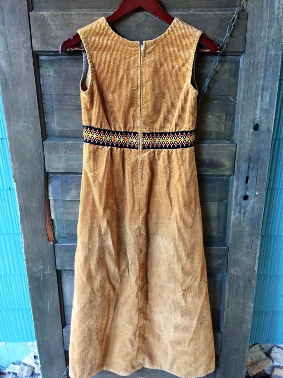 Vintage 70's Brown Corduroy Maxi Tank Dress with … - image 4