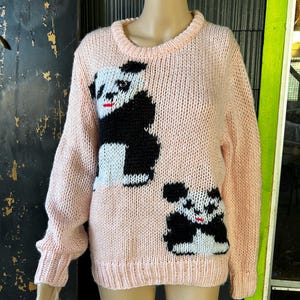 Vintage 80/90’s Special Pink Panda Sweater with hard Eyeballs  by Sarah size Medium RARE