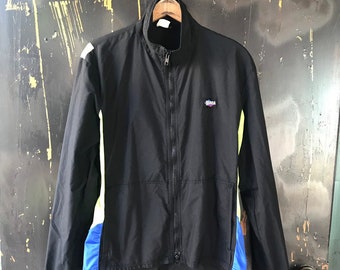 vintage 80's Black with Neon Color Block Zip Up Nylon Windbreaker Jacket by Novara Size Medium