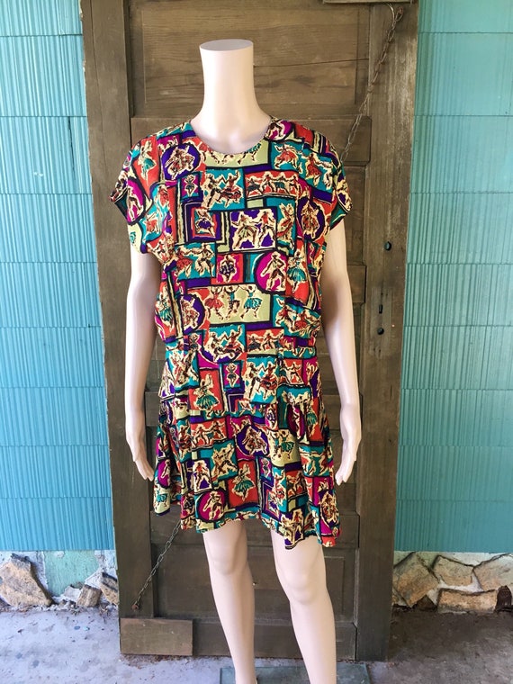 Vintage 80's Person Print Peplum Dress by Nina Pi… - image 1