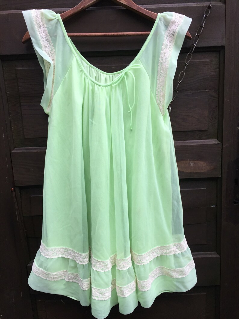 Vintage 60's Lime Green Chiffon and Lace Babydoll Lingerie - Etsy