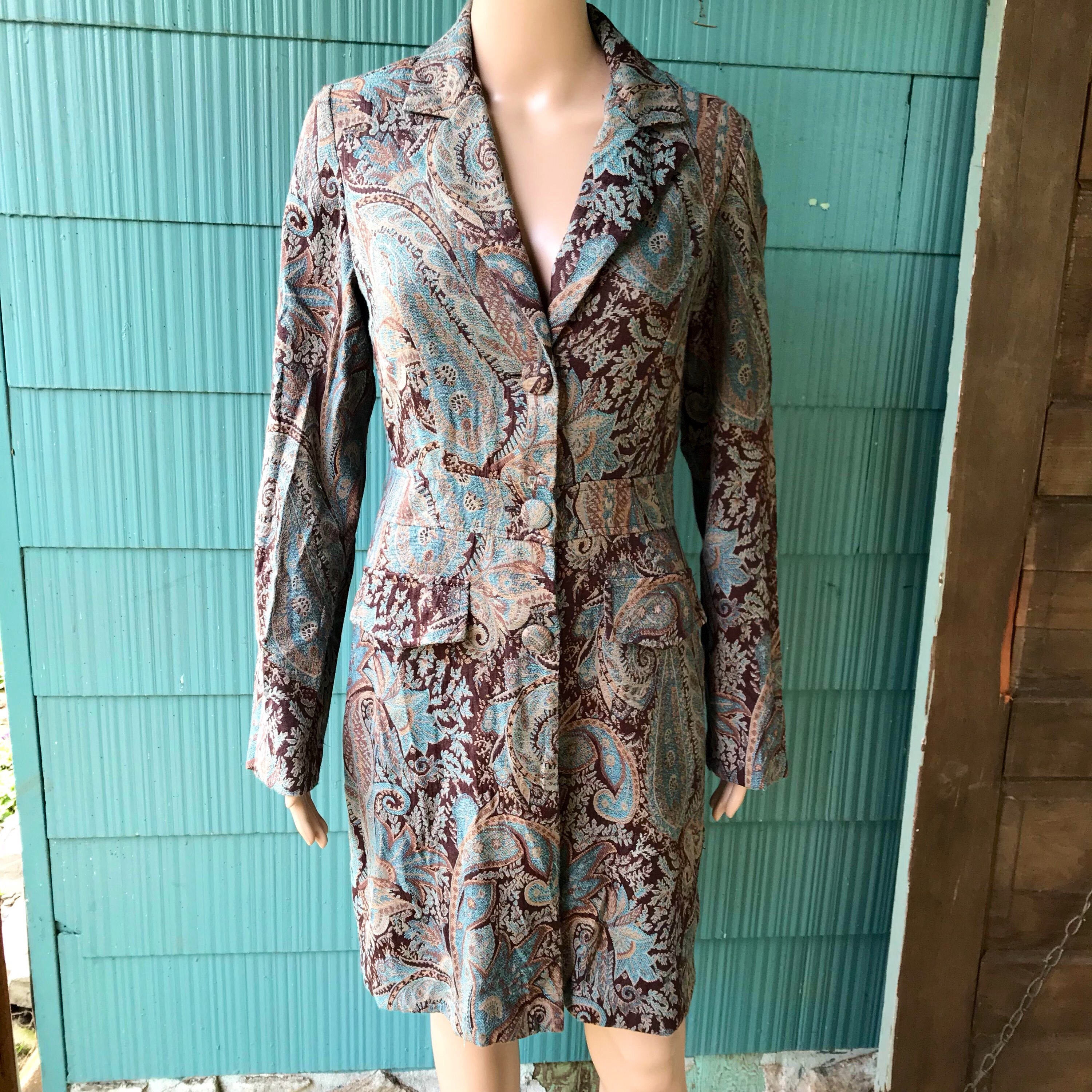 Vintage 90 s Blue and Brown Paisley Tapestry Blazer Dress by Charlotte Russe Size Small Etsy UK
