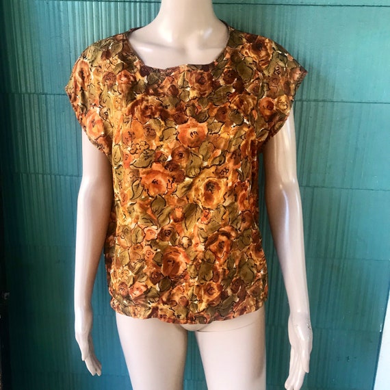 Vintage 90's Mustard and Gold Abstract Floral Boxy Top | Etsy