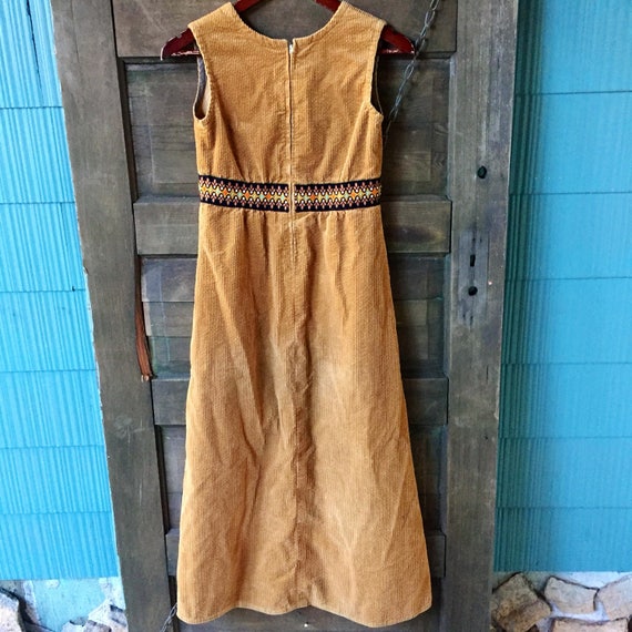 Vintage 70's Brown Corduroy Maxi Tank Dress with … - image 2