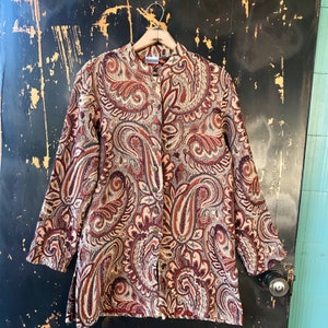 Vintage 90&#39;s Burnt Red and Beige Paisley Tapestry Soft Dream Jacket by Chico’s size medium