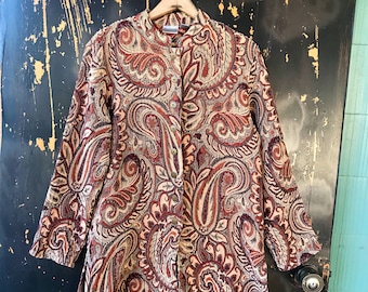 Vintage 90's Burnt Red and Beige Paisley Tapestry Soft Dream Jacket by Chico’s size medium