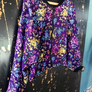 Vintage 80's/90s Purple Floral Print Zip-Up Bomber Jacket size Large image 6