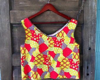 Vintage 60's Groovy Mod Abstract Print Crop Top Tank Top