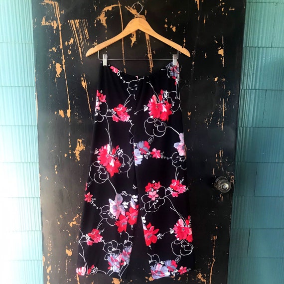 Vintage 70's Black and Floral Polyester High Wais… - image 2