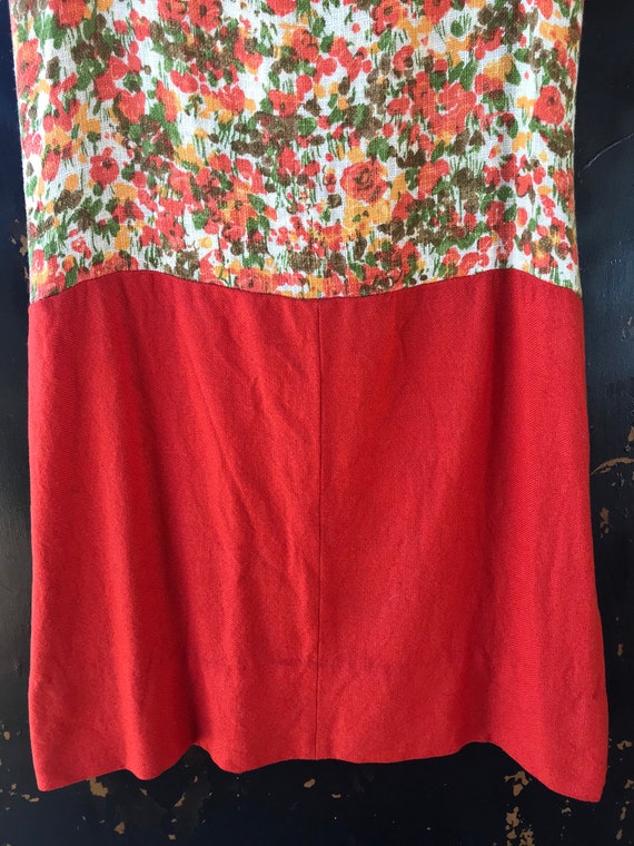 Vintage 60's Sleeveless Mod Orange and Floral Wov… - image 9